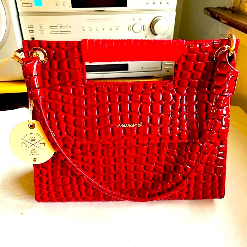 NWT Authentic Matmazel designed 3 pockets  red hand /shoulder bag .